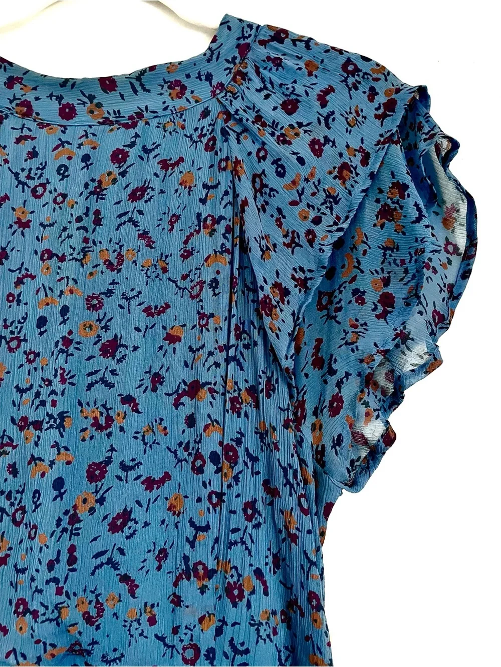 Cleobella Cecilia Floral Chiffon Tiered Midi Ankle Dress in Blue Floral M EUC